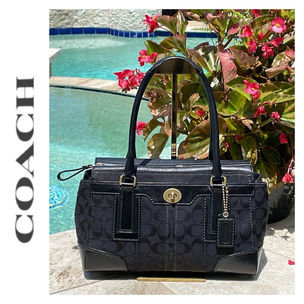 Coach “EST 1941” Hampton Blk Sig. C Jacquard Canvas & Leather Tote/Satchel/Bag